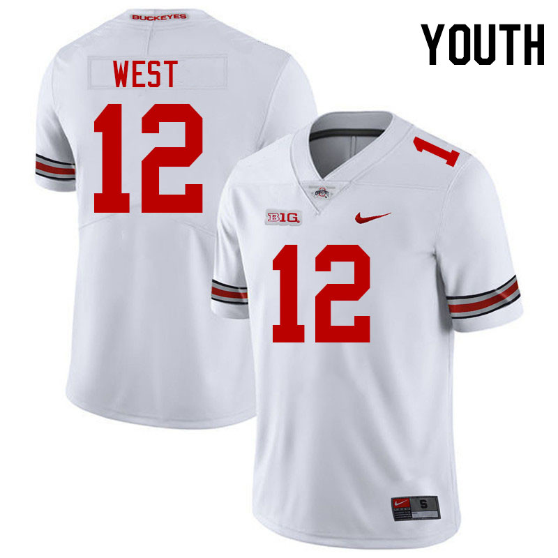 Youth #12 Bryce West Ohio State Buckeyes College Football Jerseys Stitched-White